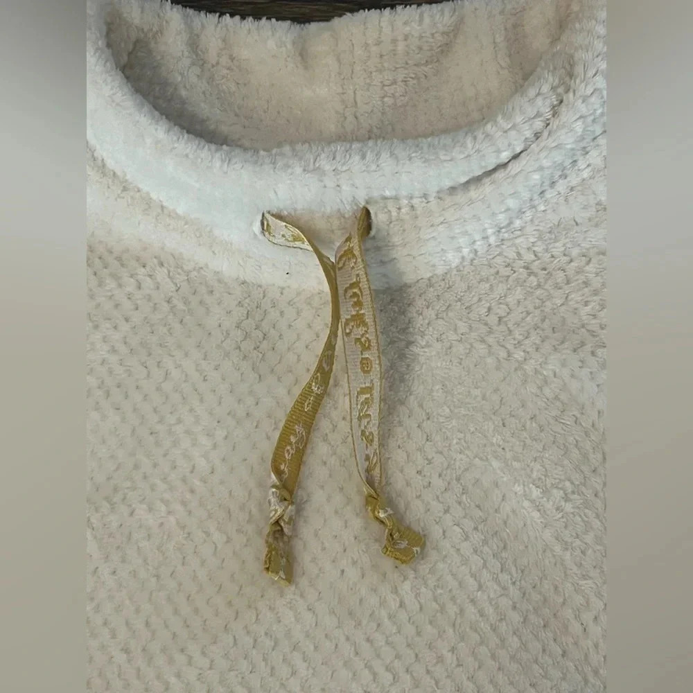Muk Luks Womens S Pullover Soft Fleece Funnel Neck Drawstring Top White - Picture 2 of 3